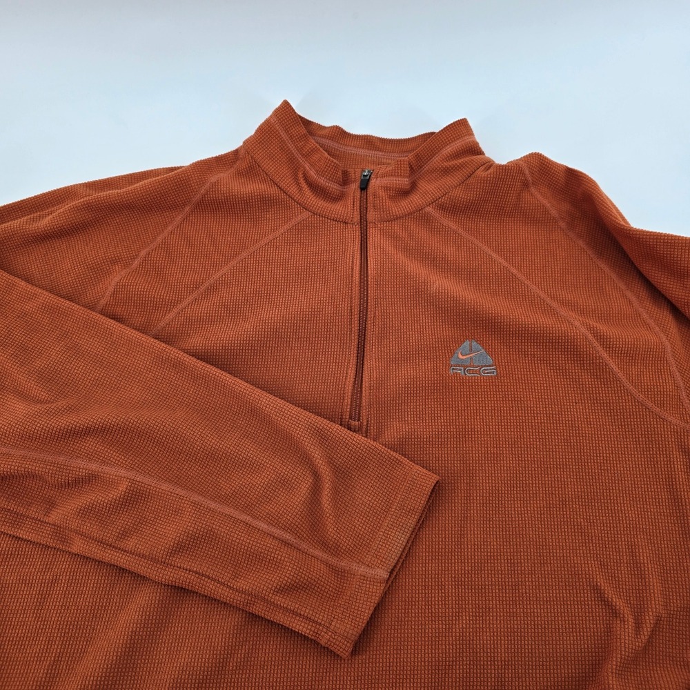 Nike ACG Quarter Zip Pullover Mens Waffle Knit Burnt Orange Large